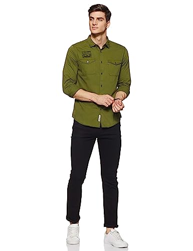 Amazon Brand - INKAST Men's Solid Double Pocket Cotton Shirt | Casual | Plain | Full Sleeve-Slim Fit (Available in Plus Size)