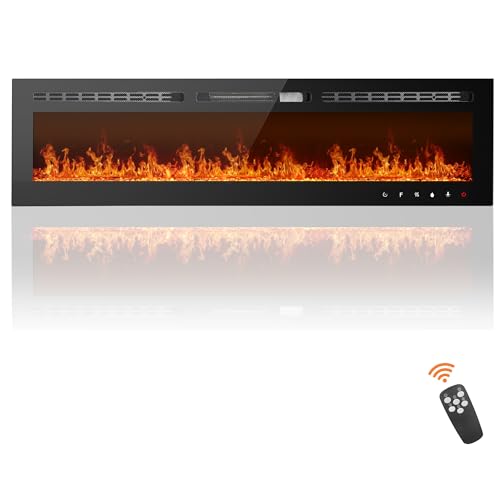 Anpuce 90 inch Ultra-Thin Electric Fireplace Recessed and Wall Mounted with Touch Screen Control Panel/Remote Control/App Control - Timer,Realistic 5 Flame - Crystal