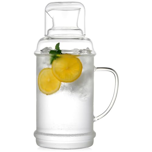 ポカロティー ピッチャー 耐熱ガラス 冷水筒 麦茶ポット 満水容量1100ml 蓋付き 冷蔵庫対応 直火対応 熱湯可 電子レンジ対応 レモン水 ポット ガラスウォーターピッチャー アイスティー 紅茶 麦茶 フルーツティー 水 レモネード お茶用 コーヒー用