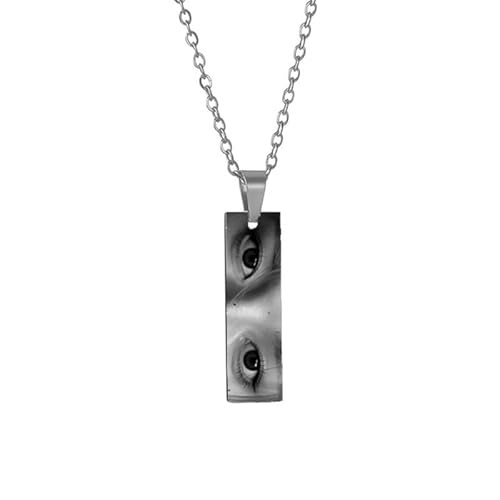 Collier Personnalisé avec Photo et Yeux Collier Personnalisé avec Gravure sur les yeux en acier inoxydable Cadeau unique pour homme et femme anniversaire Noël, Argent