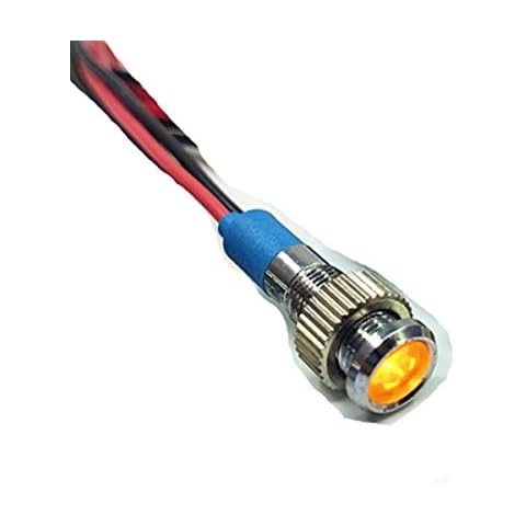 Metal Indicator Light, 8mm Yellow 6V Waterproof Safety Signal Light Warning Lights, Signal Lamp Pilot Light Bulbs with 15cm Wire, 1 Pcs Cover