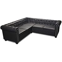 vidaXL Sofá Chesterfield 5 Plazas de Cuero Artificial Negro Sillón de Esquina