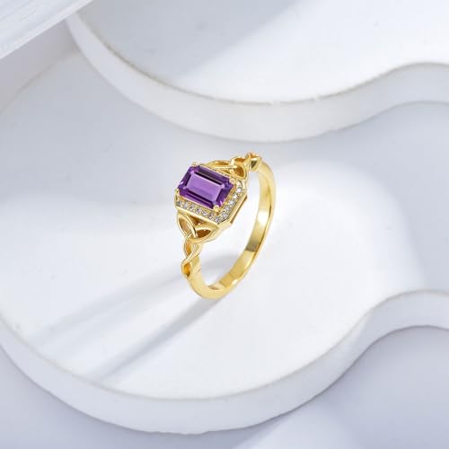 10K 14K 18K Gold Celtic Knot Rings for Women 1CT Emerald Cut Gemstone Halo Ring Promise Statement Anniversary Ring for Her Size 4-152