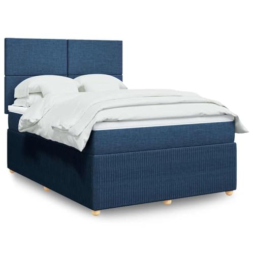 Genérico Cama Box Spring con colchón Tela Azul 140x200 cm,Mobiliario,Camas y Accesorios,Camas y somieres,Azul,3292078