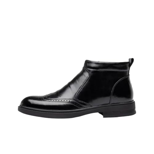 Zapatos De Vestir Brogue Informales De Corte Medio con Forro Polar Cálido De Invierno For Hombre con Cremallera Lateral, Perfectos For Ocasiones Informales De Negocios(Black Fur,40 EU)