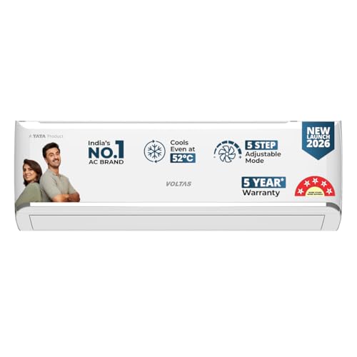 Image of Voltas 1 ton 5 star,New star rated, Inverter Split AC (Copper, Convertible 5-in-1 Cooling Mode,2-Way Air Swing, Anti-dust Filter with Anti Microbial Coating,Auto Clean (125INV VECTRA ZEN SILVER,White)
