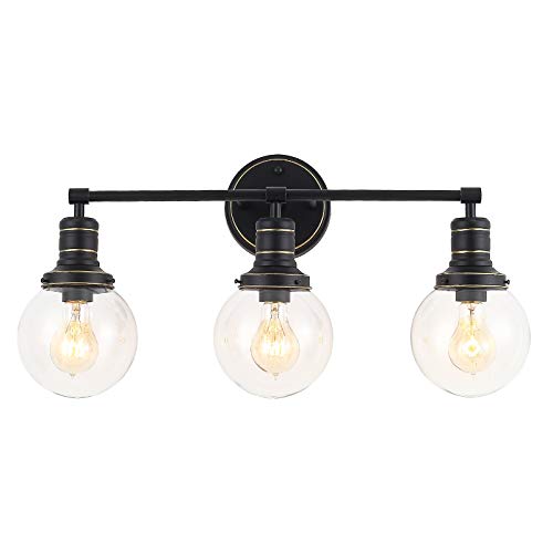 3-Light Bathroom Vanity Light, Modern Wall Sconce Lighting, Vintage Vanity Light Fixtures Over Mirror with Clear Glass Shades in a Black Finish, E26