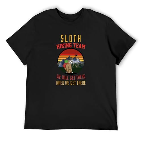 MAILI Sloth Hiking Sloth Hiking Team Vintage T Shirt Short Sleeve Funny Top Black XXL