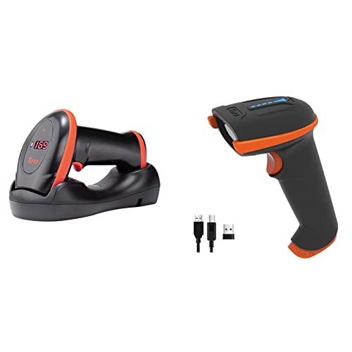 Tera Barcode-Scanner Bildsensor 2D 1D QR Wireless 2,4 GHz mit Ladestation USB-Kabel Digitaler-Bildscanner & Kabelloser Handheld-Barcode-Scanner 1D Laser Wireless und USB-Wired, Orange