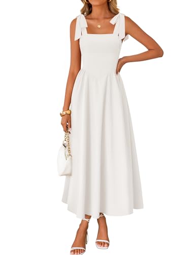 ZESICA Women's Summer Tie Shoulder Wedding Guest Maxi Dress White S
