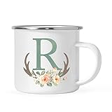 Andaz Press Stainless Steel 11oz. Campfire Coffee Mug Gift, Rustic Deer Antlers with Peach Roses...