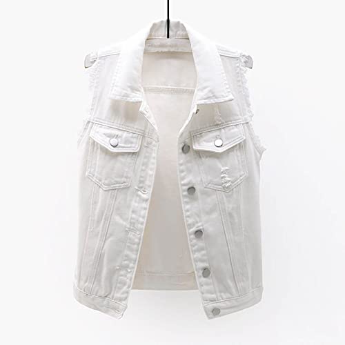 Lmsxct Womens Casual Candy Colors Denim Jean Vest Classic Distressed Frayed Spread Collar Sleeveless Jean Jacket With Pockets #TOP1