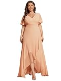 Ever-Pretty Women Plus Size Bridesmaid Dress Chiffon Asymmetric Ruffle Sleeves Peach 26