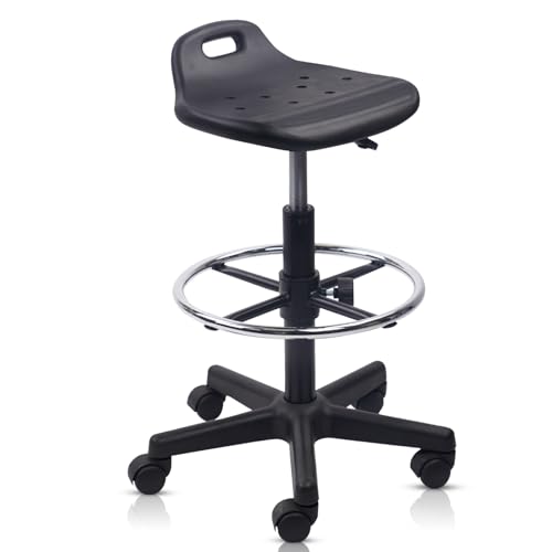KLASIKA Adjustable Height Drafting Rolling Stool with Foot Rest Breathable