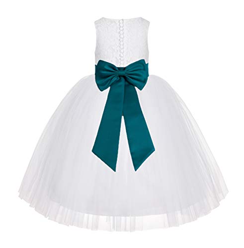 White Floral Lace Junior Flower Girl Dress Christening Gown Special Event LG7 4