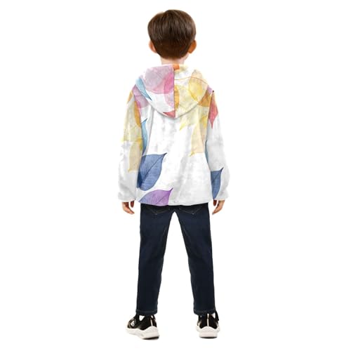 Colorful Leaf Silhouette Girls Fleece Jacket Girls Fall Jacket Girls Zip Up Hoodie Girls Sherpa Jacket 2-10T4