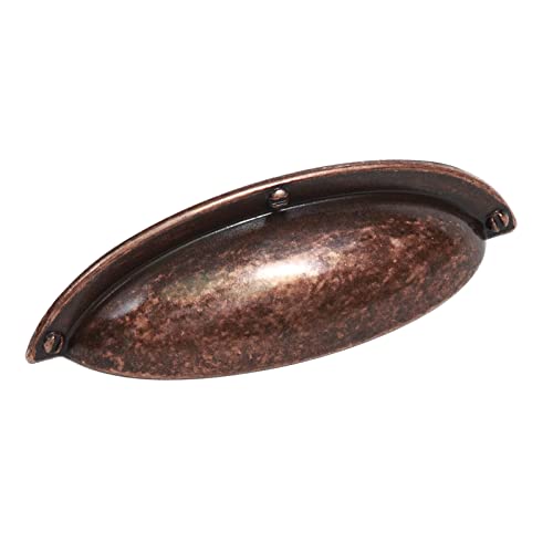 Decoranddecor Manna Cup Shell Half Moon Handles Pull Handle for Cupboard Cabinet Drawer (64mm Hole Center - 93,50 Overall Length, Antique Copper)