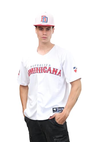 Big Papi 34 Camiseta de Béisbol Dominicana para Hombre Blanca con Botones y Manga Corta