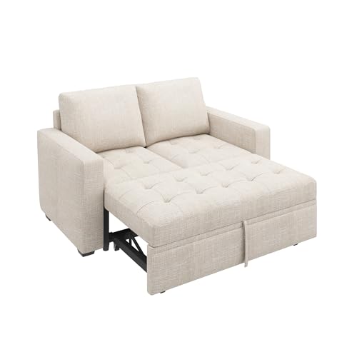 Image of HONBAY Modular Sleeper Sofa with Pull Out Bed Sleeper Loveseat Convertible Sectional Couches for Living Room,Mid Beige