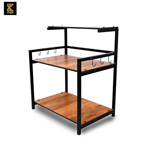 Image of KYZEN Deluxe Microwave Oven OTG Stand for Kitchen Counter, Toaster Organizer, Extra Storage with Side Hooks for Home & Kitchen Appliances 3T Deluxe