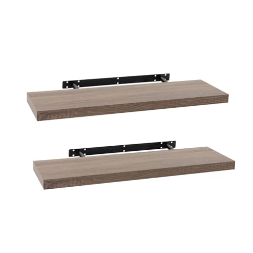 LOLAhome   Set de 2 Baldas Flotantes para Pared de Madera Natural de 80x23,5 cm. Estanterías de Pared Resistentes y Decorativas sin Agujeros Visibles para Salón, Cocina, Oficina o Dormitorio