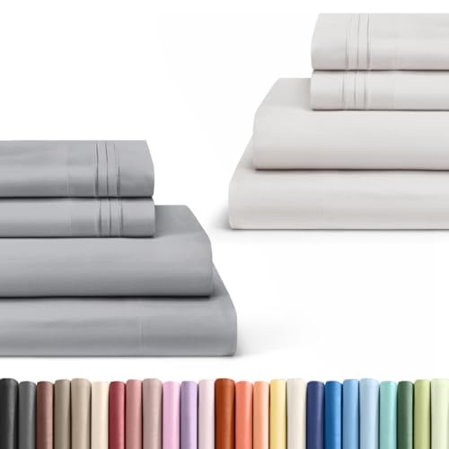 King Steel Blue Sheet Set & King French Grey Sheet Set Bundle - Two King Bedding Sets w/ Flat Sheets, Fitted Sheets & Pillowcases - Hotel Luxury Quality - Cooling Sheets Set (Steel Blue & Fr