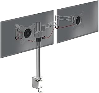 Duronic Dual Monitor Arm Stand Desk Mount DM352 SR | Double Twin PC Screen Riser Silver For 2 8kg Display 13-27 Inch VESA 75 100 | 21 22 24 27 Inches