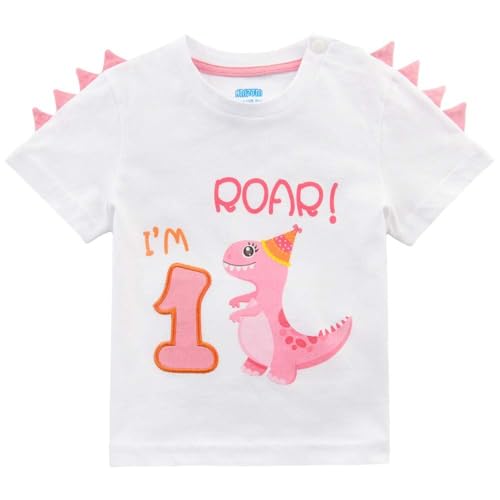 1st Birthday Girl T-Shirt Dinosaur Party B-Day Themed Tee Gift for Baby