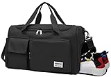 Hoseay Reisetasche Herren Jungen Sporttasche Fitnesstasche Weekend Taschen mit Schuhfach & Nassfach, Wasserdicht Leicht Groß Faltbar Duffel Bag für Gym Shopping Outdoor Business Schule Fitness,Schwarz