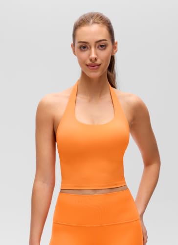 Image of CRZ YOGA Butterluxe Halter Crop Tank Tops | Light Support, Removable Pads, Yoga, Extremely Soft, Open Back, Longline Sports Bras for Women
