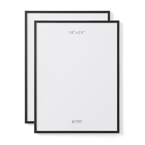 18x24 Frames, Set of 2 Matless Large Picture Frames Greyish Black Solid Wood Venner Finish and Plexiglass Front for Poster Gallery Wall Home Decor