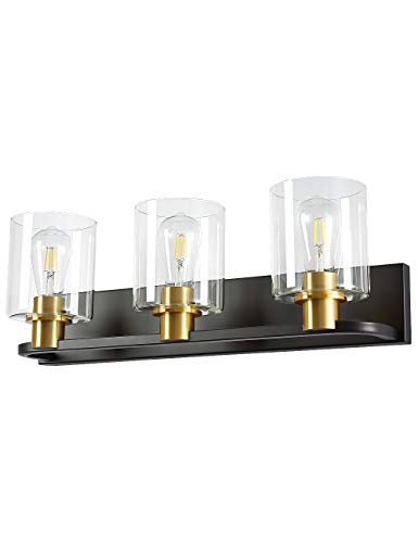 Biewalk Modern Bathroom Vanity Light Black Gold Wall Lighting Fixture 3-Light with Clear Glass for Farmhouse, Bathroom, Bedroom