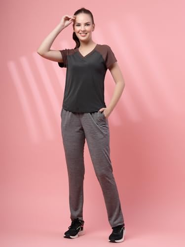 Image of UZARUS Women's V-Neck Regular Fit Gym T-Shirt | Soft Lightweight & Stretchable Fabric | Activewear Top for Workout Yoga Running Exercise Casual Wear