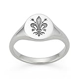 Aspire Jewels Sterling Silver Fleur De Lis Signet Ring, 8 Fleur De Lis Styles, 8/10 mm Oval Lily flower Engraved Ring for Women (Gold, 4)