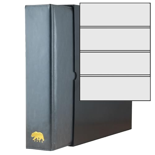 Ursae Minoris Estate Library Deluxe 4 Q-Ring Large Format Album for Up to 400 Modern US, Canada, Mexico and World Banknotes, Event Tickets up to 8 ½” x 2 ¾ “ – Dark Gray with Black Slipcase