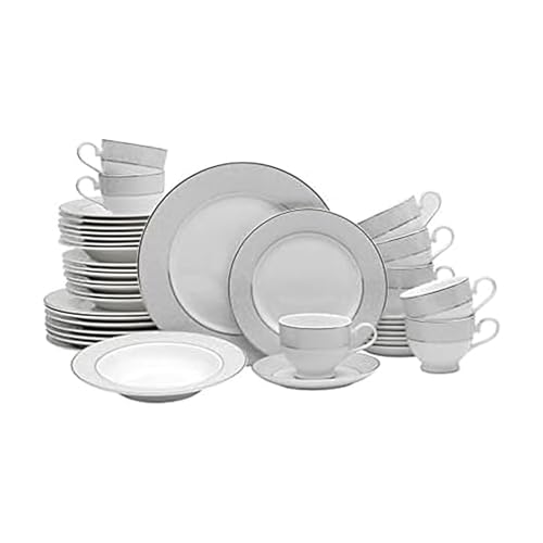 Comparison: Best Porcelain Dinnerware Sets Without Mugs 6 Mikasa Parchment 40-Piece Dinnerware Set, Service for 8, Durable Porcelain Plates, Bowls, and Mugs with Contemporary Design, Dishwasher Safe