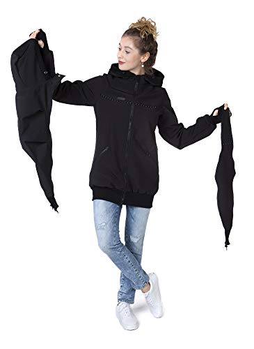 Viva la Mama Tragejacke Rückentrage Baby hinten und vorn tragen Regenjacke Windjacke Softshell Mantel Umstandsjacke - AVENTURIS schwarz Punkte - S