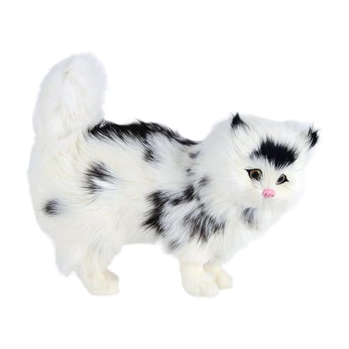 Fenteer Simulación Gato estatuilla casa Animal réplica Peluche fotografía Prop para Estante, Blanco Negro