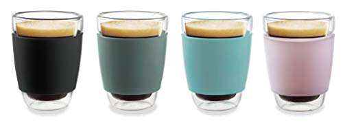 EVER RICH®, Bicchieri a Doppia Parete per tè, caffè, Latte, Cappuccino o Espresso, Silicone Vetro borosilicato, 1-320ML X 4