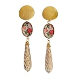 Hechos a mano Pendientes de flamenca dorados y rojos (Pendientes)