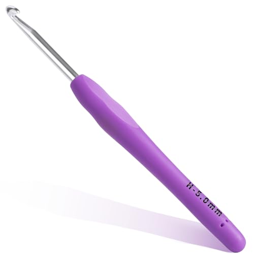 5mm Crochet Hook, Ergonomic Crochet Hook, Smooth and Extra Long Knitting Needles, with Soft Rubber Ergonomic Handle and Aluminum Tip, Perfect Beginner and Arthritic Crochet Hooks (5 mm)