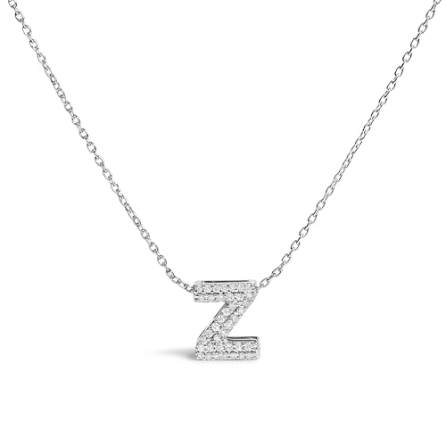 10K White Gold Diamond Accent "Z" Initial Bubble Pendant Necklace