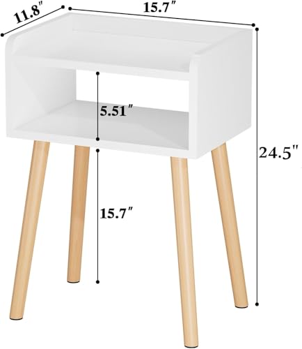 Image of LUCKNOCK Night Stand (White) Mid-Century Modern Bedside Table with Solid Wood Legs, Minimalist and Practical End Side Table.