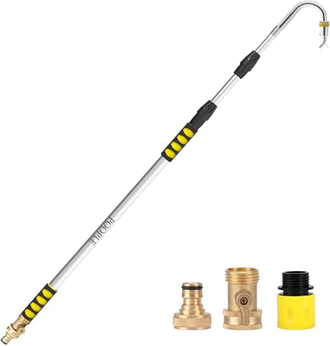 POOPLE Gutter Cleaning Tools from The Ground 20FT Reach Telescoping Gutter Cleaner Tool Rain Gutters Cleaning Wand with 360 Metal Head Gutters Cleaner Hose Attachment & Connection Adapter