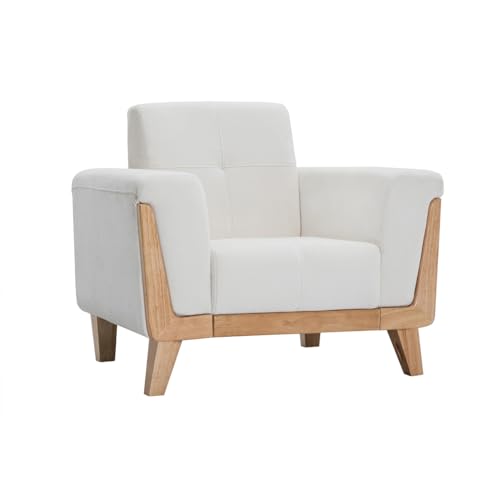 Miliboo Fauteuil scandinave en Tissu Effet Velours Blanc cassé et Bois Clair Fjord