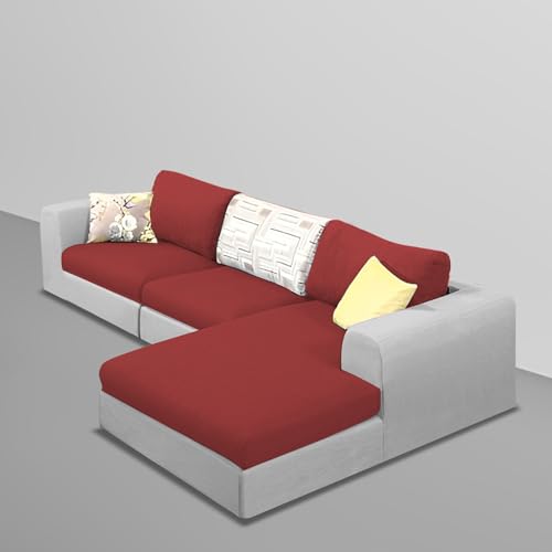 Image of Koza RHS 4 Seater L Shape Sofa Set for Living Room (Maroon Grey Fabric) Premium Fabric Sofa