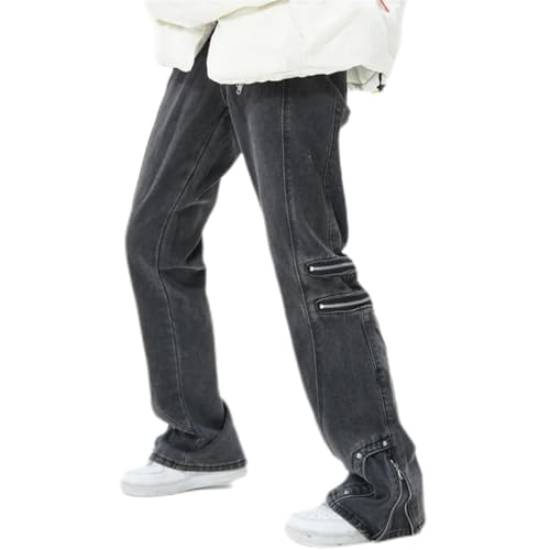 Men Streetwear Vintage Jeans Cargo Pants Clothing Ankle Zipper Straight Long Trousers