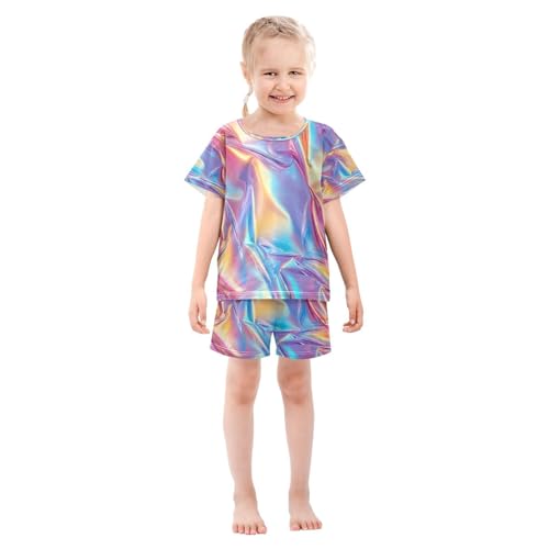 ALAZA Colorful Radiant Pajamas Set Short Sleeve Cotton Sleepwear Summer Pjs 2 Piece 5-14Y3