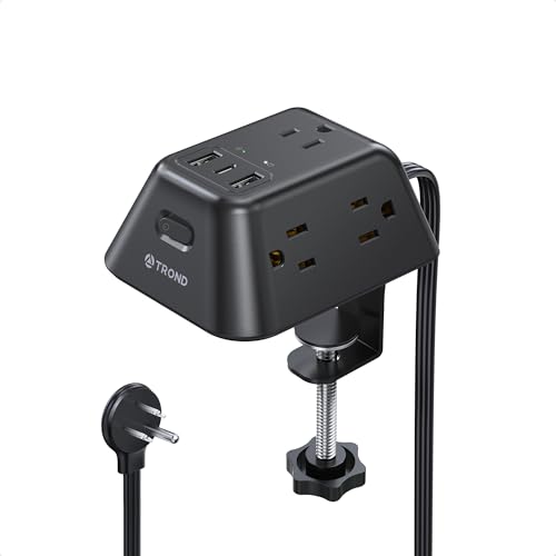Desk Clamp Power Strip, Surge Protector with 5 AC Outlets and 3 USB Ports, Desk Mount Charging Station, Fit 1.97in Tabletop Edge Thick, 6FT Extension Cord, for Home Office Gaming Accessories