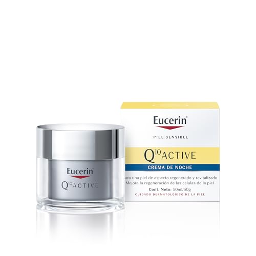 Eucerin Q10 ACTIVE Crema de Noche (50 ml), crema de cara antiarrugas e hidratante para piel sensible, fórmula enriquecida con Coenzima Q10 y Manteca de Karité, regenera la piel mientras duermes